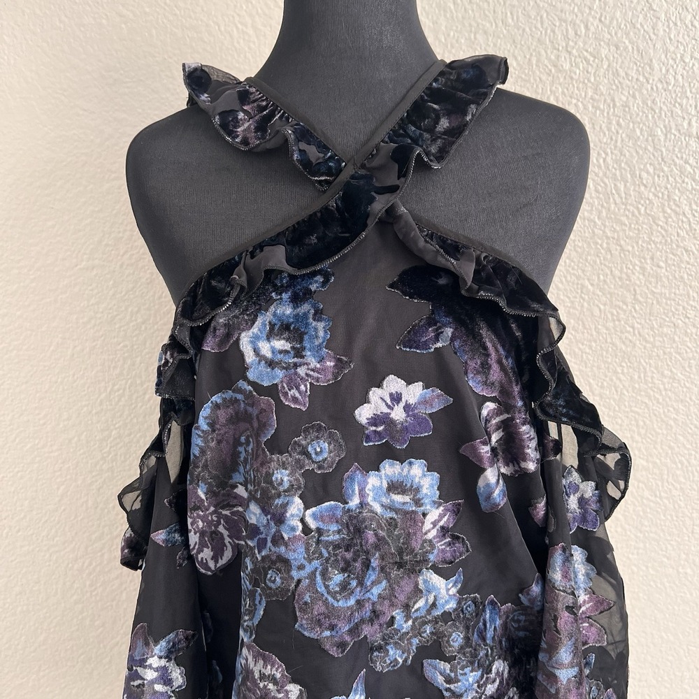 Womens Small Blouse Dark Floral Sheer Velvet Burnout Detached Sleeves Whimsigoth - Picture 7 of 9
